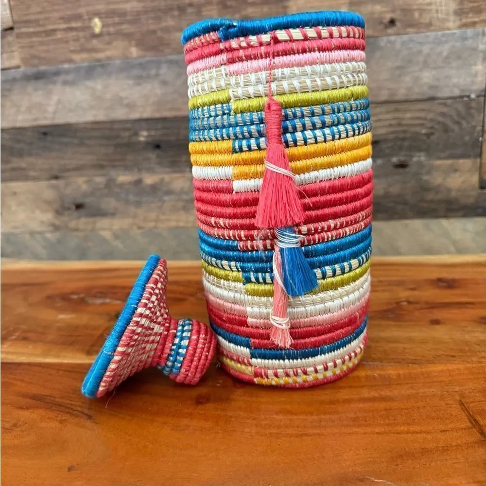 Colorful Woven Basket with Lid